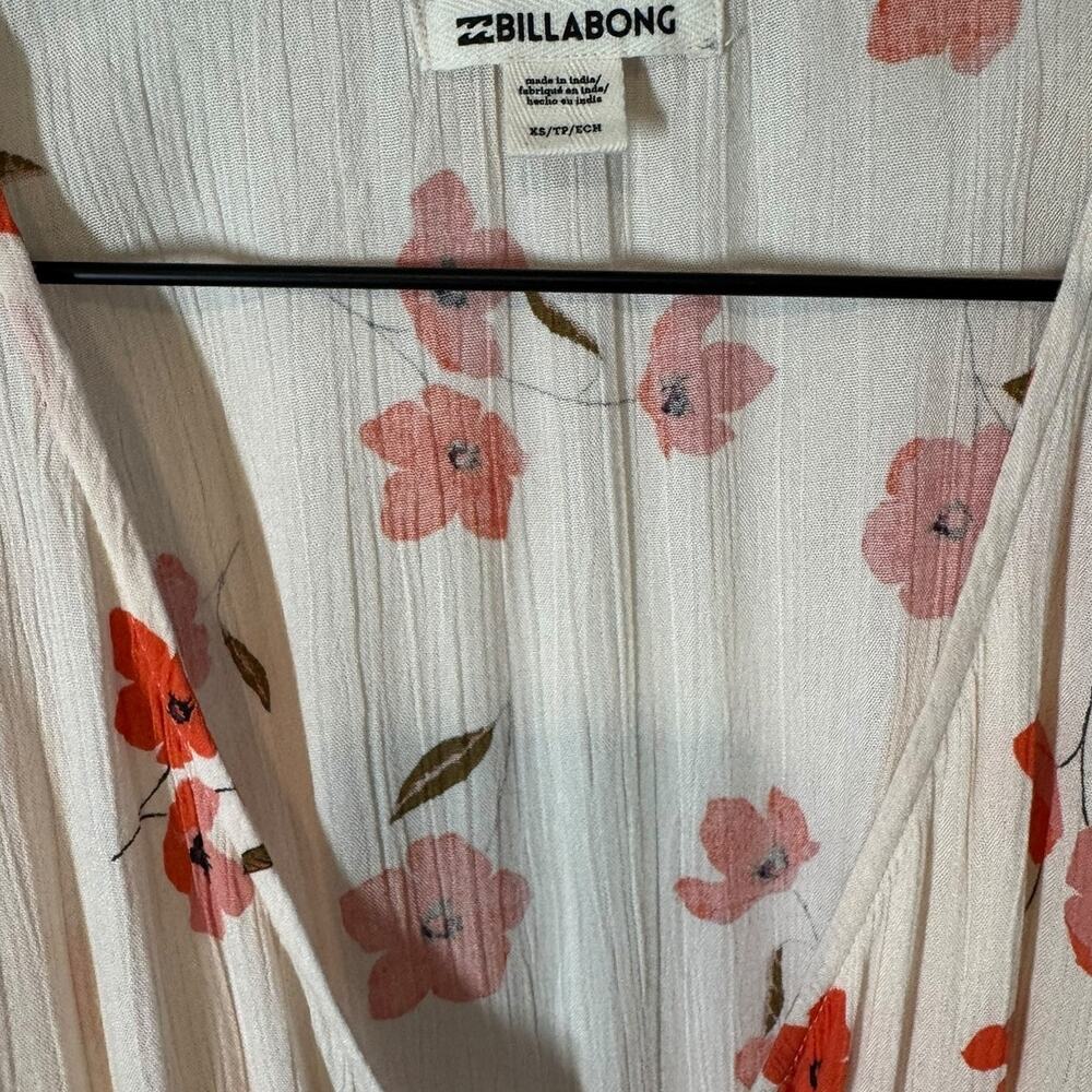 Billabong Floral Fields Midi Wrap Dress Cream‎ Red Pink Floral XS Spring Summer - Picture 6 of 10